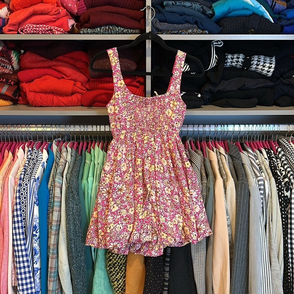 Band of the Free pink/yellow flowers bubble hem sleeveless dress size XS NWOT - Picture 3 of 3